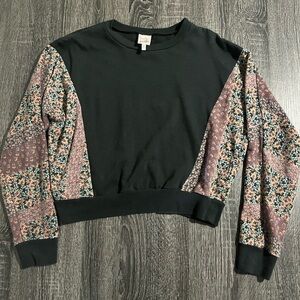 Floral Patchwork Black Top